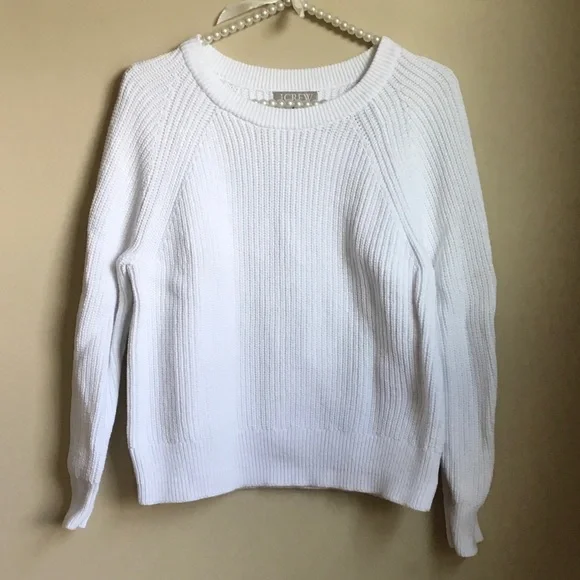 J. Crew White Organic Cotton Fisherman Knit Sweater Medium - Picture 3 of 11